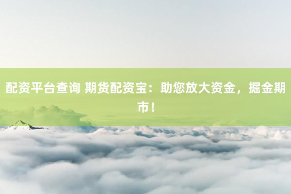 配资平台查询 期货配资宝：助您放大资金，掘金期市！