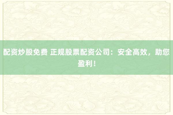 配资炒股免费 正规股票配资公司：安全高效，助您盈利！