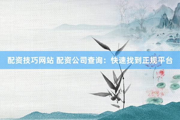 配资技巧网站 配资公司查询：快速找到正规平台