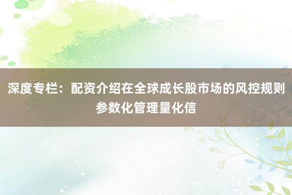 深度专栏：配资介绍在全球成长股市场的风控规则参数化管理量化信