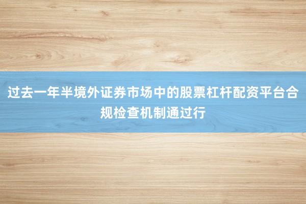 过去一年半境外证券市场中的股票杠杆配资平台合规检查机制通过行